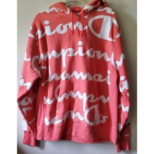 Vintage Champion Reverse Weave Hoodie Pullover XL Orange White Graphic Logo